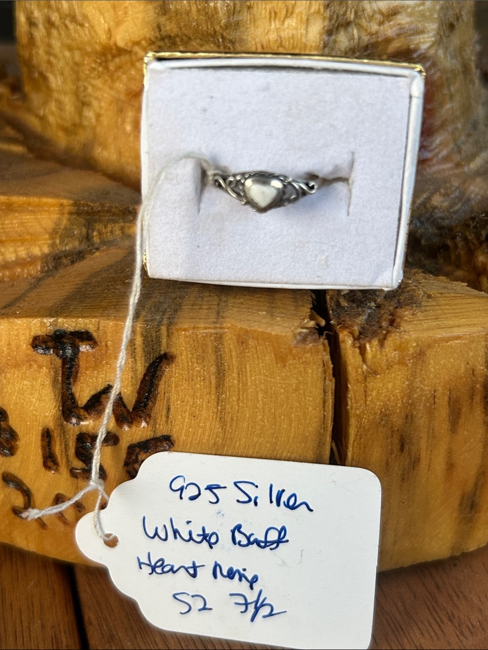 White Buffalo Native Made 925 White Heart Ring